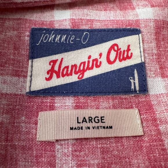 Johnnie O Hangin Out Shirt Men’s Large Red Pink Check Cotton Long Sleeve Button - Picture 6 of 10